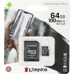 Карта памяти Kingston Canvas Select Plus microSDXC 64GB SDCS2/64GB (с адаптером)
