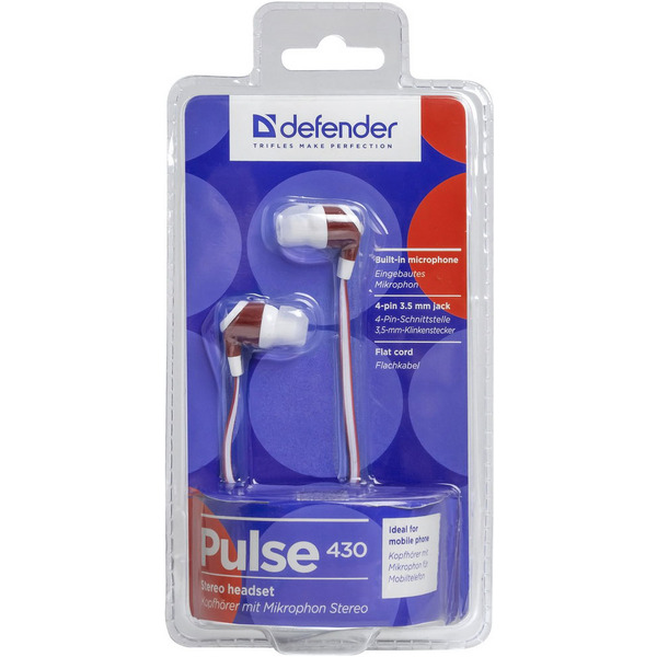 Наушники Defender Pulse 430 (красный/белый)
