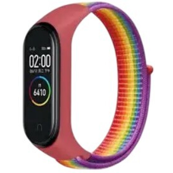 Ремешок Bingo Nylon для Xiaomi Mi Band 5/6/7 Радуга с красным