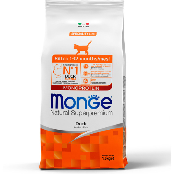 Сухой корм для кошек Monge Speciality Line Monoprotein для котят и беременных с уткой (1.5кг)