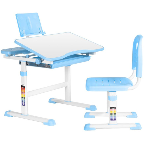 Парта+стул Anatomica Avgusta с выдвижным ящиком и подставкой (белый/голубой)