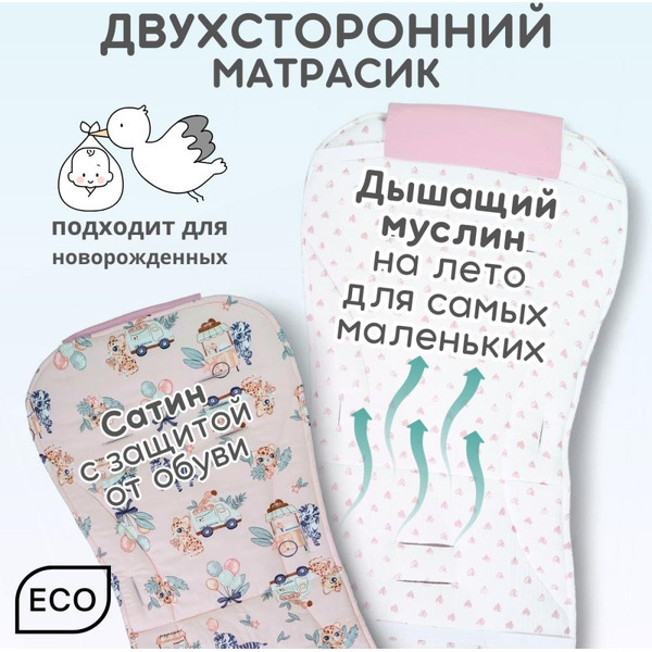 Матрасик в коляску Bubago КМ1 BG 169-3 (розовый принт)