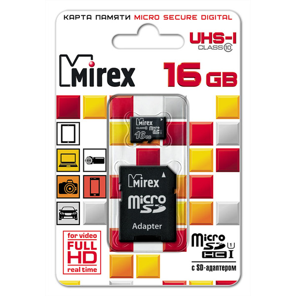 Карта памяти MIREX microSDHC 16GB (13613-ADSUHS16)