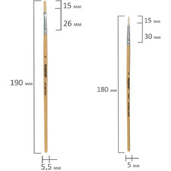 Кисти ПИФАГОР 200892 (из ворса пони кругл. №1,4, коза кругл. №3,6, щетина №4) 5 шт.