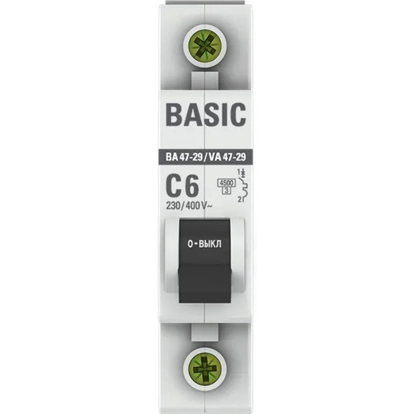 Выключатель автоматический EKF Basic ВА 47-29 1P 6А (C) 4,5кА