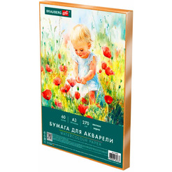 Бумага для акварели BRAUBERG ART 116888 А3 60л, 270г/м2, мелкое зерно