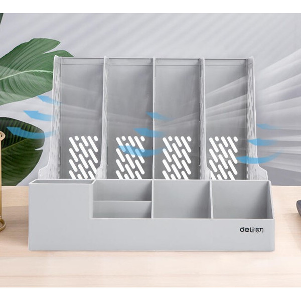 Лоток-органайзер для бумаг и канцелярских принадлежностей DELI 78981GRAY  (серый, 9 отделений)