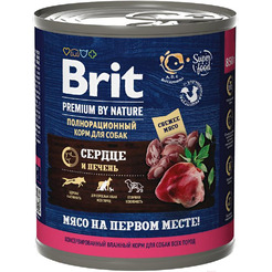 Консервированный корм для собак Brit Premium By Nature с сердцем и печенью 850 г
