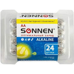 Батарейки  SONNEN 24 шт, Alkaline, АА(LR6,15А)
