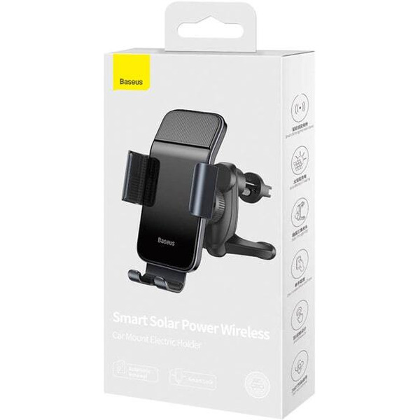 Автомобильный держатель Baseus SUZG000001 Smart Solar Power Wireless Car Mount Electric Holder Black
