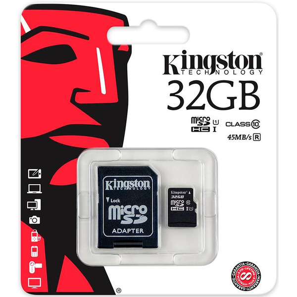 Карта памяти KINGSTON microSDHC 32GB+ SD Adapter black (SDC10G2/32GB 10 UHS-I U1)