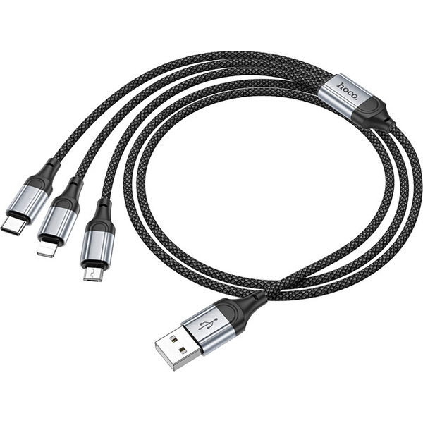 Кабель Hoco X102 Fresh 3 в 1 USB - Type-C + Lightning + MicroUSB (1 м, черный)