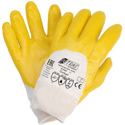 Перчатки трикотажные х/б с нитриловым покрытием Nitras манжет резинка, р-р 10, желтый, арт. 03400 р.10