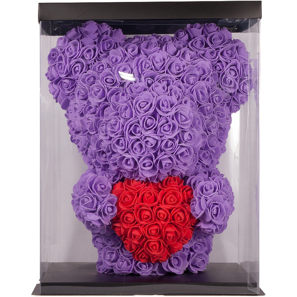 Мишка из роз с сердцем TEDDY ROSE BEAR фиолетовый (8028)