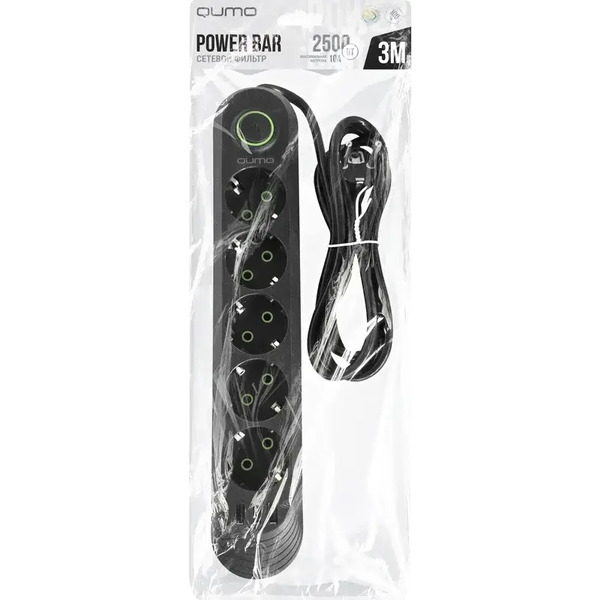 Сетевой фильтр QUMO Power Bar Light SPFS P-0009 51555 (3 м, черный)