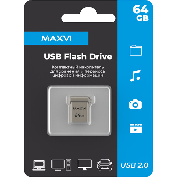 USB флеш Maxvi MM 64GB FD64GBUSB20C10MM (серебристый)