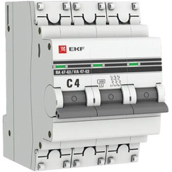 Выключатель автоматический EKF PROxima ВА 47-63 3P 4А (C) 4.5kA