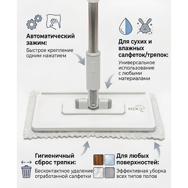 Швабра для пола MZK P25 (3 тряпочки)