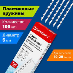 Пластиковая пружина для переплета BRAUBERG A4 6 мм 100 шт 530808 (белый)