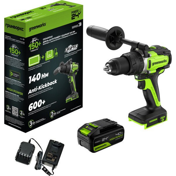 Ударная дрель-шуруповерт Greenworks GD24DD140 3707607CUB