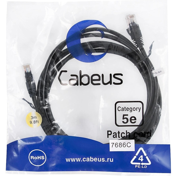 Кабель Cabeus PC-UTP-RJ45-CAT.5E-3M-BK