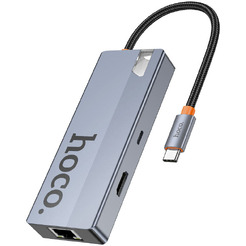 Док-станция для ноутбука Hoco HB51 6в1 Type-C - HDTV+RJ45+PD+USB3.0x3 (глубокий космический серый)