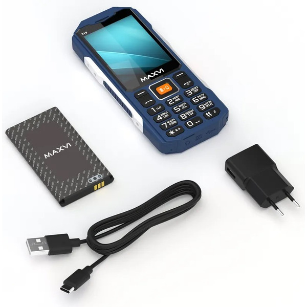 Мобильный телефон Maxvi T19 + ЗУ WC-112 (синий)