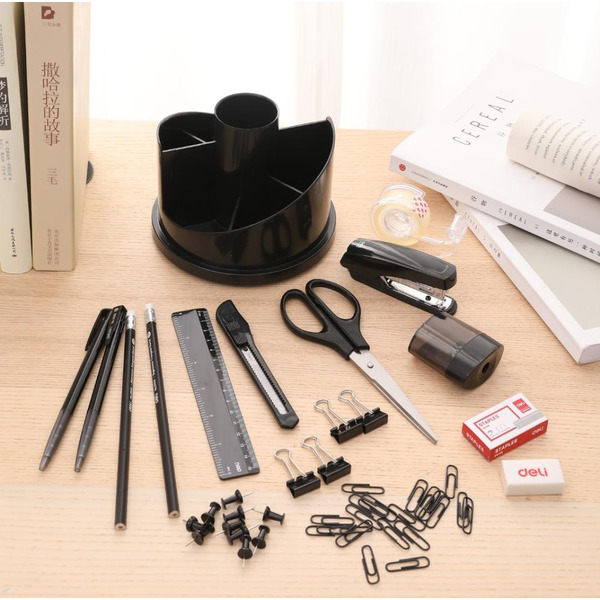 Набор канцелярских принадлежностей DELI E38251A (черный, настольный, вращающийся)