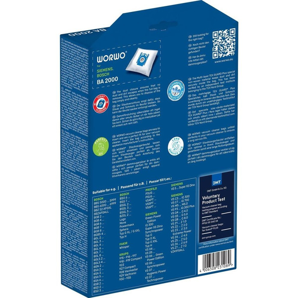 Комплект пылесборников WORWO BA2000 (Bosch тип G,H)