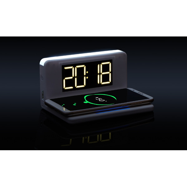 Часы-будильник с быстрой беспроводной зарядкой и ночником EVOLUTION QWC-101 (черный)