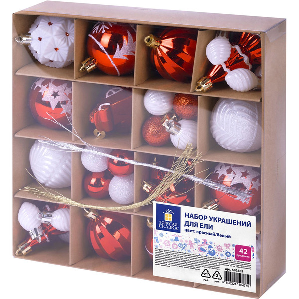 Шары елочные ЗОЛОТАЯ СКАЗКА Red and White Shine 592589 (красный/белый)