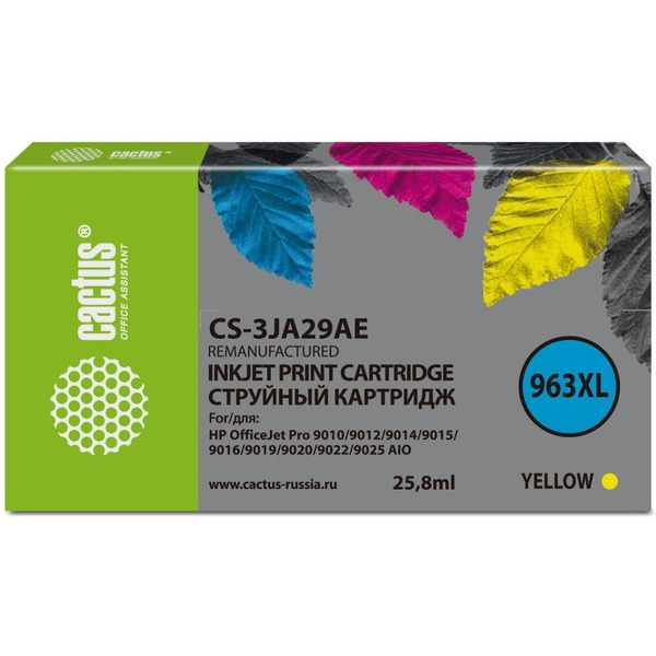 Картридж струйный Cactus CS-3JA29AE 963XL желт.пигм. (25.5мл) для HP OfficeJet Pro 9010/9010e/9012/9014/9015/9016/9019