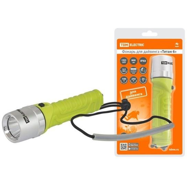 Фонарь TDM «Титан 6» (для дайвинга, 10 Вт CREE 800 лм, 4хАА, IPX8, до 100 м)SQ0350-0066