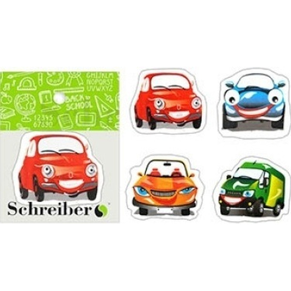 Ластик SCHREIBER, Машинка с глазками, 4 дизайна