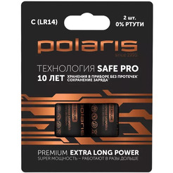 Батарейки щелочные Polaris PB LR14 (С) (2шт) Premium