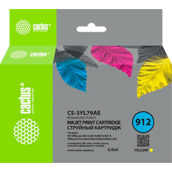 Картридж струйный Cactus CS-3YL79AE 912 желтый (5мл) для HP OfficeJet 8010/8012/8013/8014/8015/8020/8025