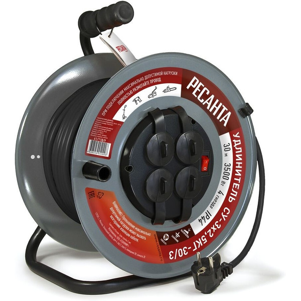 Удлинитель силовой на металлической катушке Ресанта СУ-3х2,5КГ-30/3 (61/118/9)
