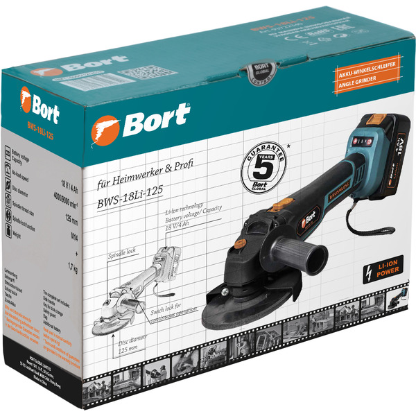 Шлифмашина Bort BWS-18Li-125 (937222340)