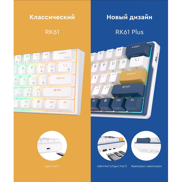 Клавиатура Royal Kludge RK61 Plus RGB (белый, RK Brown)