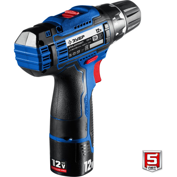 Дрель-шуруповерт Зубр Профессионал DL-121-22F (с 2-мя АКБ, LED фонарь, кейс)