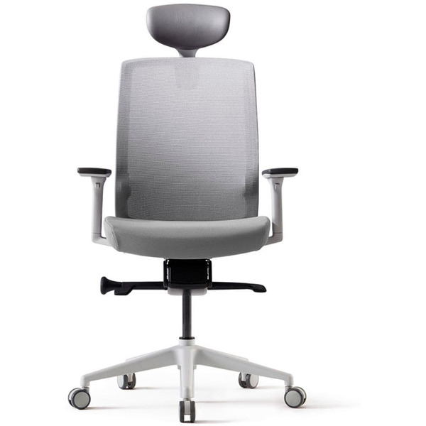 Кресло BESTUHL J1 (белая рама, спинка-сетка, сиденье-ткань, крест.-пластик, серый)