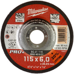 Диск шлифовальный по металлу MILWAUKEE SG 27/115 115мм/6мм 4932451501
