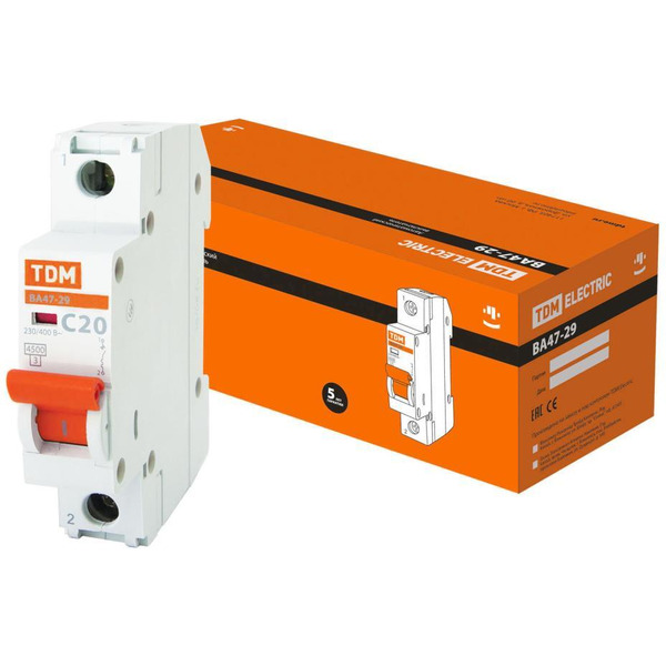 Автоматический выключатель TDM ВА47-29 1Р 20А 4,5кА х-ка С SQ0206-0075