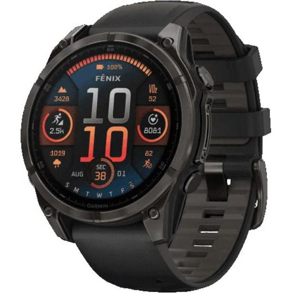 Умные часы Garmin Fenix 8 Sapphire, Titanium 47мм (угольно-черный DLC, пепельно-черный силиконовый ремешок)