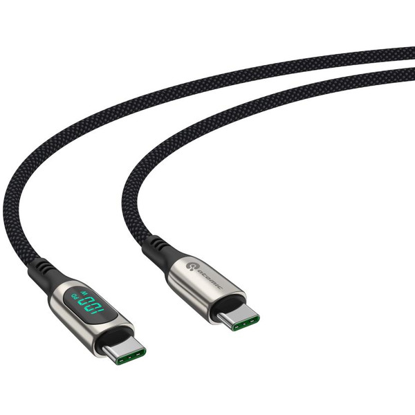 Кабель ATOMIC WOW100 USB-C - USB-C PD 100W, 5A, LED-дисплей, 1.5 м, серебристый | 30.392