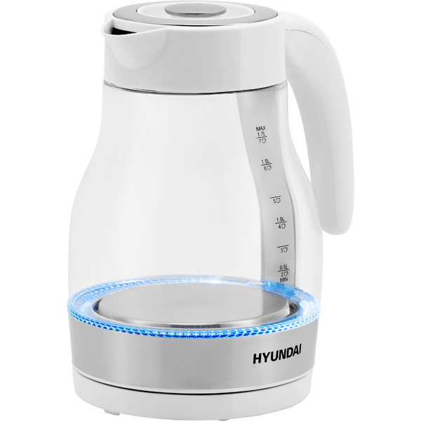 Электрический чайник Hyundai HYK-G3802 белый/серебристый (стекло)