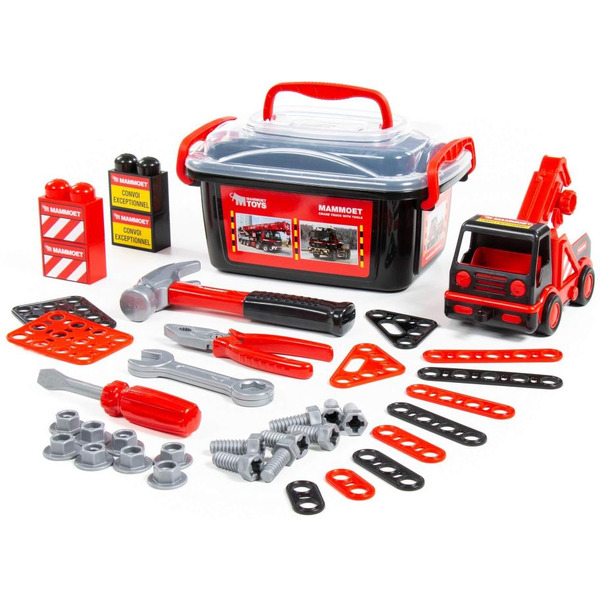 Автомобиль-эвакуатор Полесье 57136 214-01 MAMMOEТ + конструкторский набор (36 элементов)