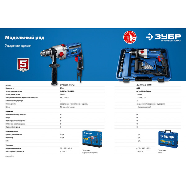 Дрель ударная Зубр ДУ-П850-2 ЭРМ