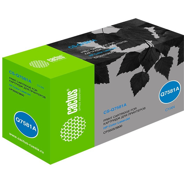 Картридж лазерный Cactus CS-Q7581A Q7581A голубой (6000стр.) для HP CLJ CP3505/3800