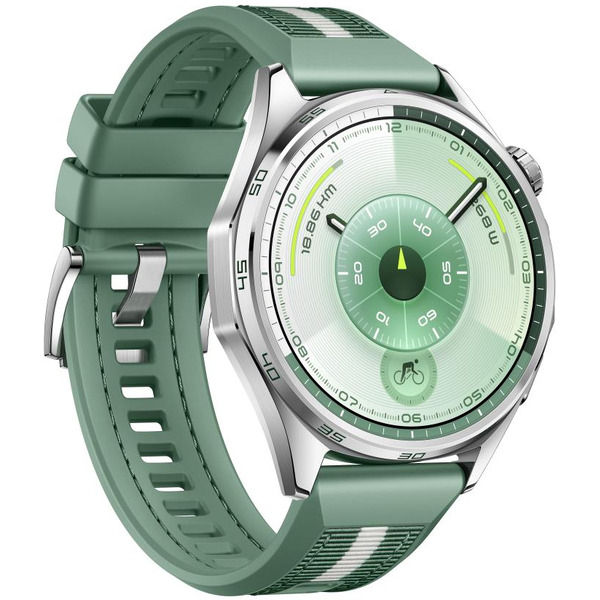 Смарт-часы HUAWEI Watch GT 6 46mm (ATM-B19) серебристый, с зеленым плетеным ремешком